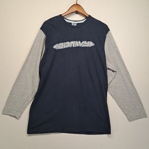 Vintage Y2K Old Navy Long Sleeve T Shirt XL Navy Gray Raglan Spell Out Skate